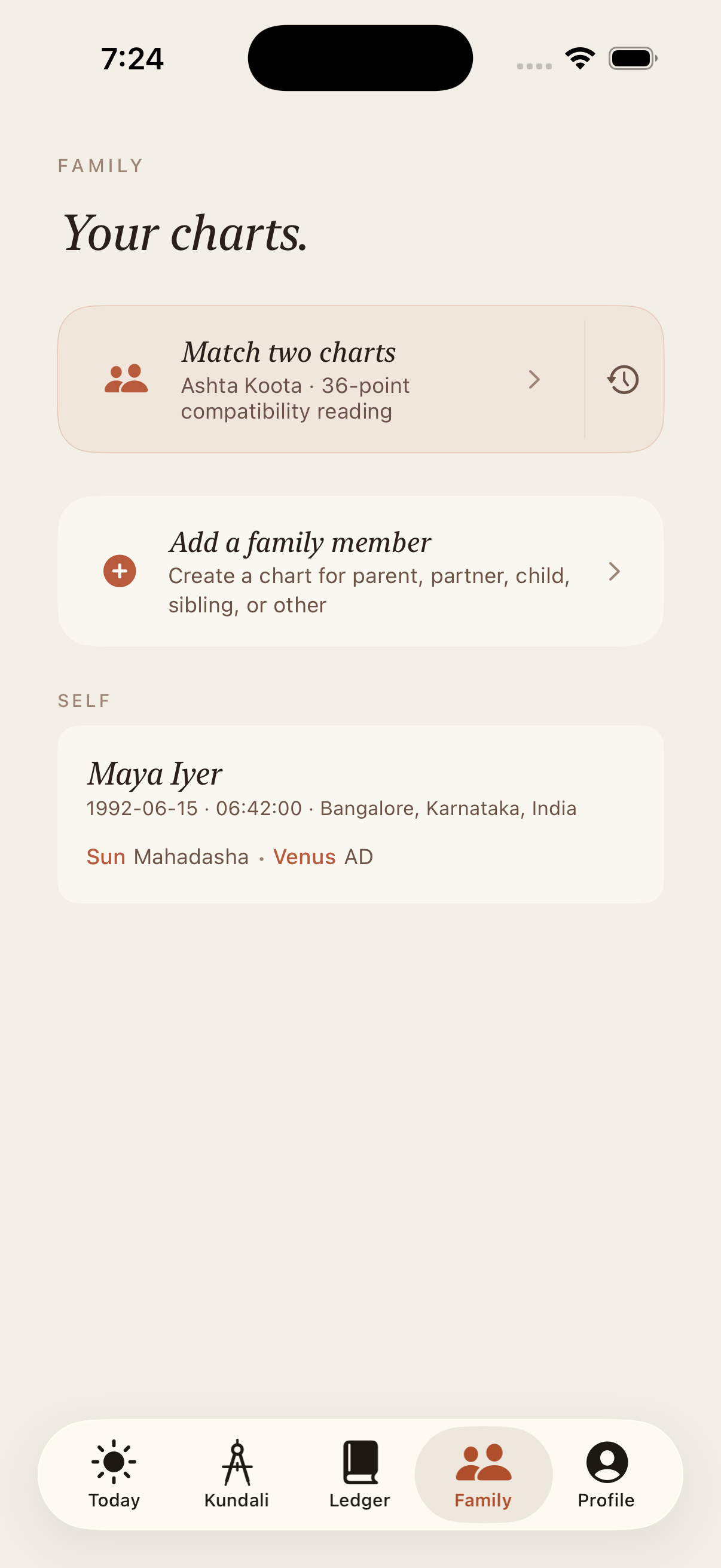 Family — your household of charts